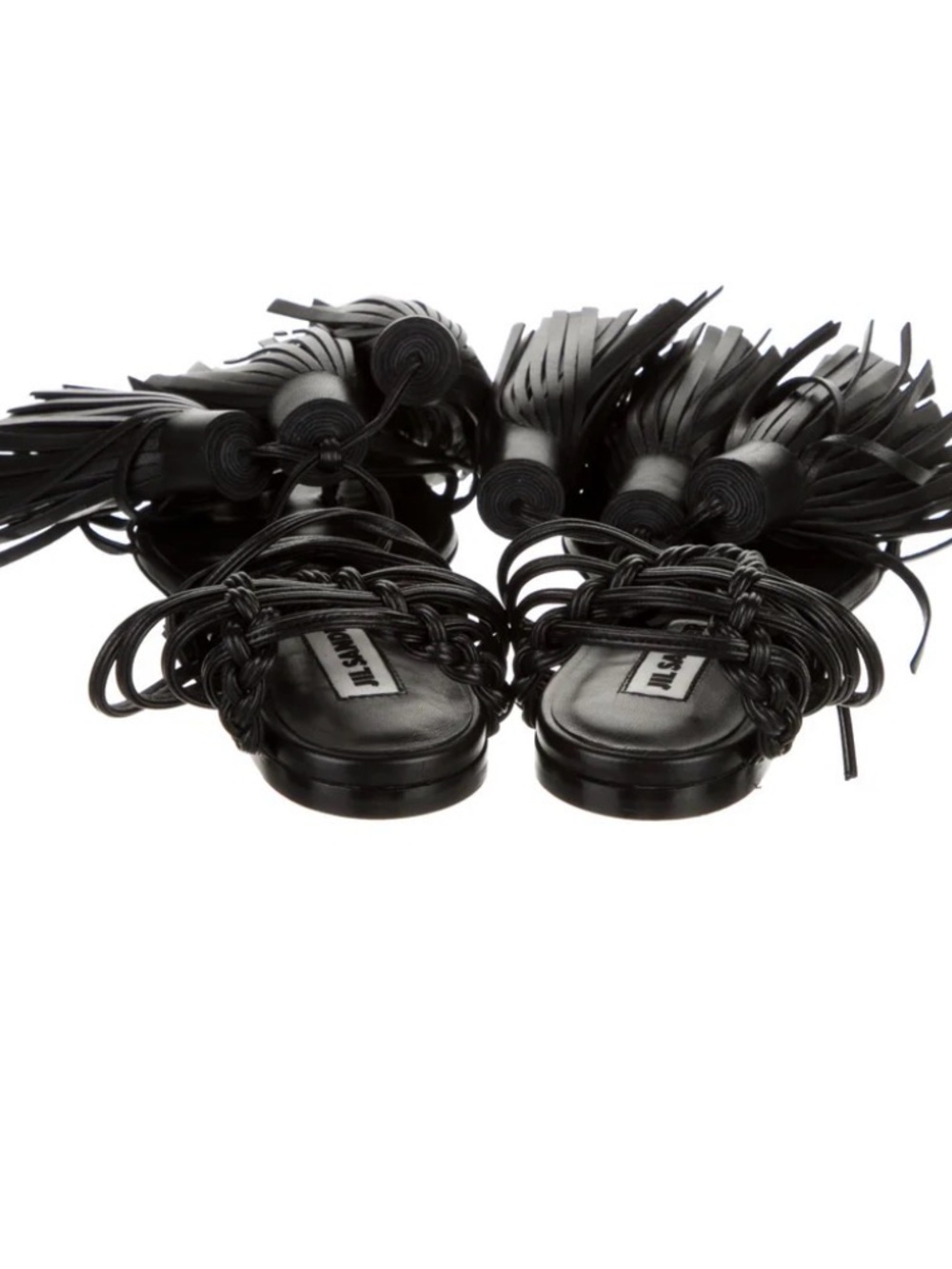 Jil Sander Black Leather Tassel Wrap Sandals - Picture 4 of 5